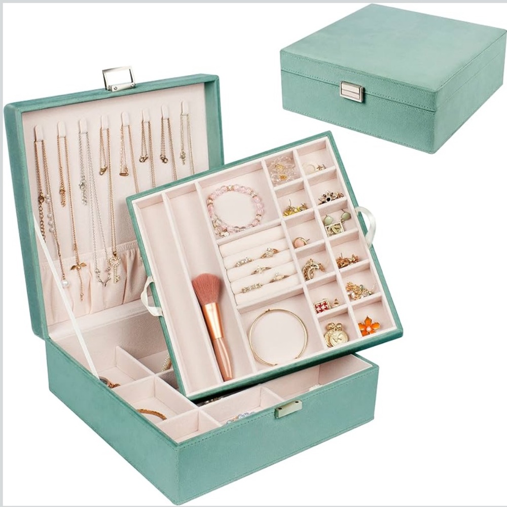 💎Elegant Turquoise Velvet Jewelry Organizer Box💎